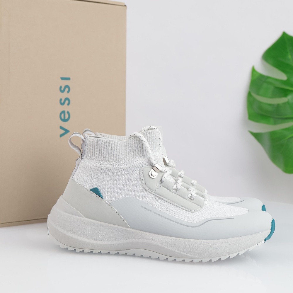 Vessi Womens Stormburst High Top Boots Size 8 White Gray Waterproof Sneaker Shoe